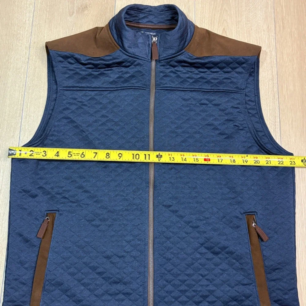 Cremieux Classics Mens Quilted Vest Navy Blue Brown Suede Trim Full Zip Large